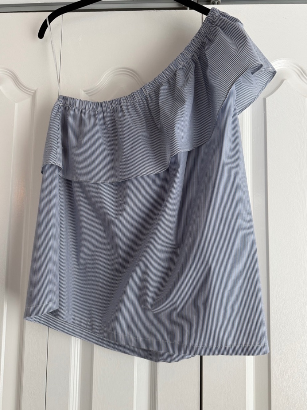 Aqua Blue and White Pinstripe Asymmetrical Tamk